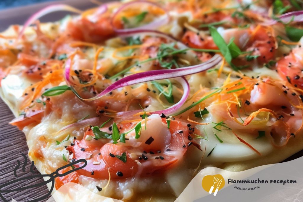 Gamba en rode peper Flammkuchen